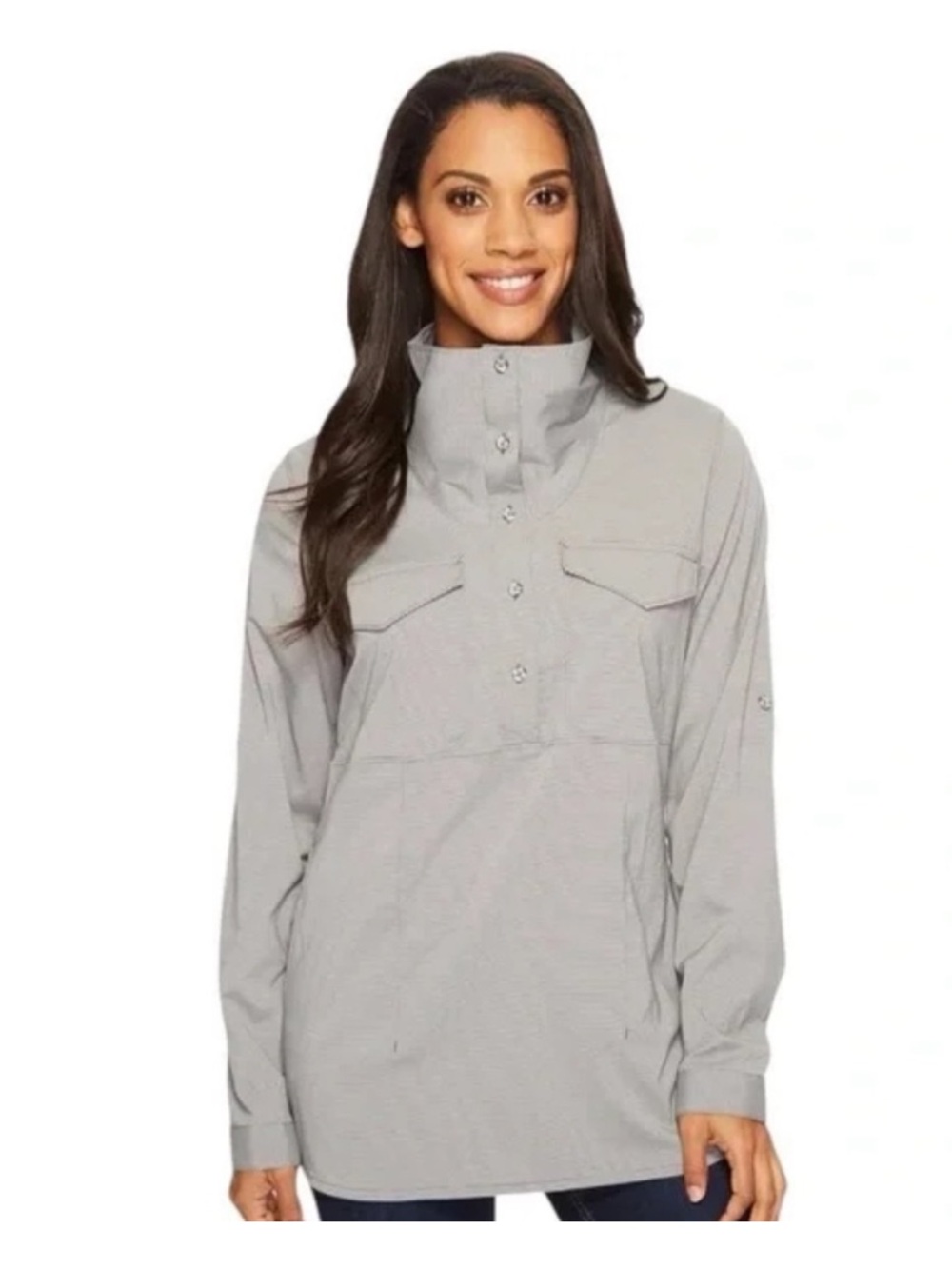 Mountain Hardwear City Pass Light Gray Stripe Popover Performance Top